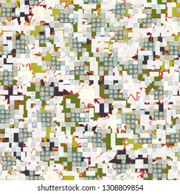 Seamless pattern. Glamorous pixel floral camouflage with backing.
The background consists of chaos of multipath oblique stars. Editable.