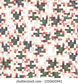 Seamless pattern. Glamorous pixel floral camouflage.