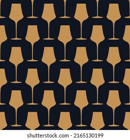 Seamless pattern with glass of сhampagne. Alcohol drink in art deco style. Golden icon of cocktails style of the 1920s-1930s. Vintage design for print on wrapping paper, wallpaper. Vector illustration