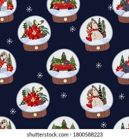 Seamless pattern with  glass balls with snow and Christmas decor. Vector cartoon flat illustration. - Powered by Shutterstock - Get 15% off with code: PIKWIZARD15