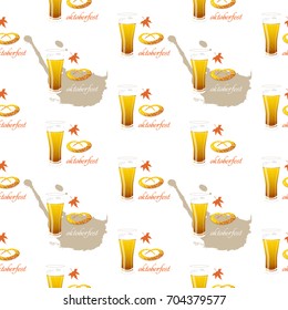 Seamless pattern with a glass of beer for oktoberfest. Vector illustration