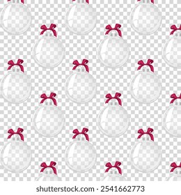 Seamless pattern glass Christmas ball with red bow. Element of holiday decoration. Vector object for christmas design, mockup, postcard, invitation, poster, banner.