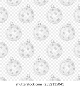 Seamless pattern glass Christmas ball with snowflakes. Element of holiday decoration. Vector object for christmas design, mockup, postcard, invitation, poster, banner.