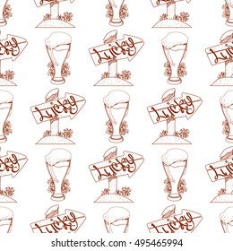 Seamless pattern with a glass of foamy beer and