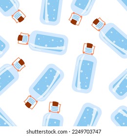 seamless pattern glass jars with water on white background, eco friendly packaging, flat vector illustration