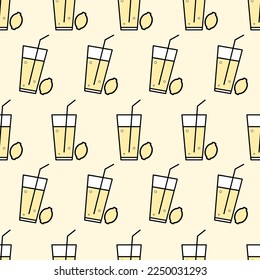 A seamless pattern with a glass of lemon juice.
