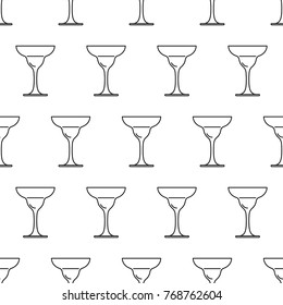 Seamless pattern from glass of margarita black contour on white background of vector illustration