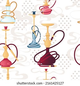 Seamless pattern Glass and metal hookah with aroma smoke vector illustration on white background
