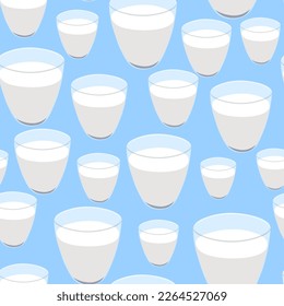 nahtloses Muster mit Glas mit Milch oder Gemüsemilch in einem halbrealistischen Stil in Vektorgrafik.