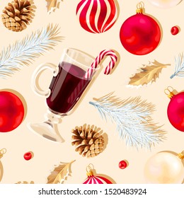 Seamless pattern with glass of mulled wine