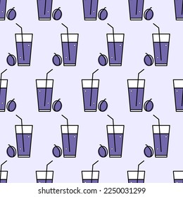 A seamless pattern with a glass of plum juice.