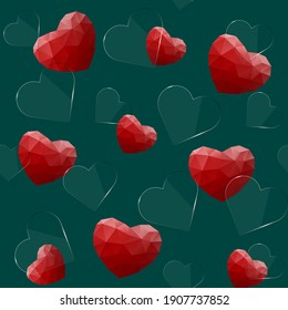 Seamless pattern with glass and polygonal hearts.