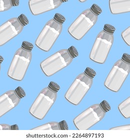 seamless pattern with glass salt shaker with metal lid in flat style. container for salt in vector. 