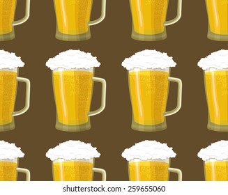 seamless pattern of glass tankards of frothy beer