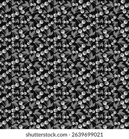 Seamless pattern glass transparent cherry on dark background. For sticker and t shirt design, posters, logos, labels, banners, stickers, product packaging design, etc.