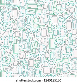 Seamless pattern with glass trash elements. Line style vector illustration