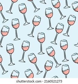 Seamless pattern with glass of wine. Background for textile, fabric, products, stationery, clothes, wrapping paper, clothes, web, socks and other designs.