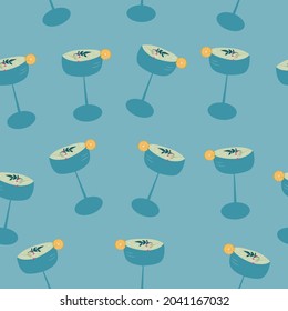 Patrón sin foco de copas de cóctel alcohólico con una rebanada de naranja. Ilustración del vector