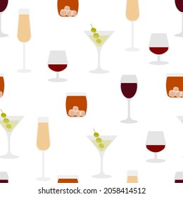  Seamless pattern of glasses with alcoholic drinks