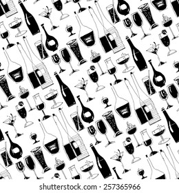 Seamless Pattern of Glasses and Bottles