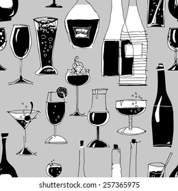 Seamless Pattern of Glasses and Bottles