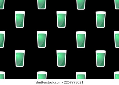 Seamless pattern with glasses of champagne on style black background. Groovy endless background with alcohol cocktail. Wallpaper print with beverage. Website banner for bar or restaurant. 
