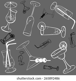 Seamless pattern of glasses for cocktails