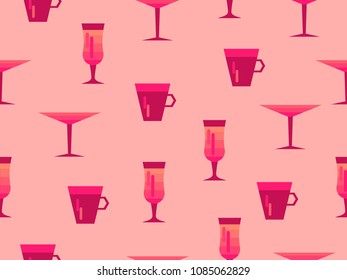 Seamless pattern with glasses of cocktails and martini. Vector illustration