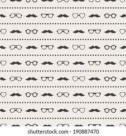 Seamless pattern of glasses and mustache for textiles, interior design, for book design, website background