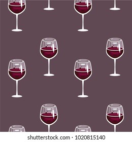 Seamless pattern with glasses of red wine. Template for wine bar decoration, design for wine tasting invitation and wine list. Romantic dinner.