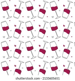 Nahtloses Muster mit einer Brille Rotwein. Geruchsmuster mit Wein. Vektormuster im Doodle-Stil.