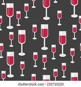 Seamless Pattern with Glasses of Red Wine. Vector Background for Restaurant