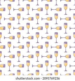 Nahtloses Muster mit Gläsern aus Schaumwein mit Bläschen für Feiertage, Feiern und Geburtstag. Druck mit Alkohol trinken für Weihnachten und Neujahr. Vektorgrafik