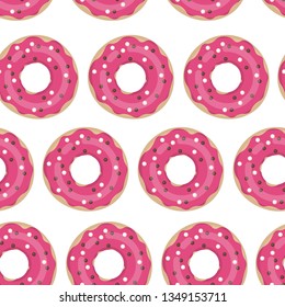 Seamless pattern with glazed donuts. Cartoon donuts. Vector.