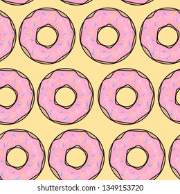 Seamless pattern with glazed donuts. Cartoon donuts. Vector.