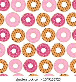 Seamless pattern with glazed donuts. Cartoon donuts. Vector.