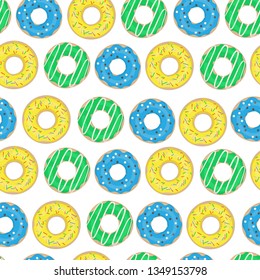 Seamless pattern with glazed donuts. Cartoon donuts. Vector.