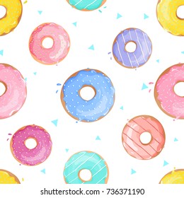 Seamless pattern with glazed donuts. Girly design, wrapping paper or textile pattern 