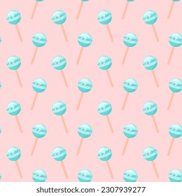 Seamless pattern with glazed lollipops chupa-chups. Pastel colors.
