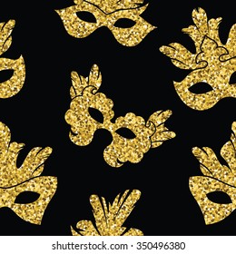 Seamless pattern with glitter carnival mask. Vector design.