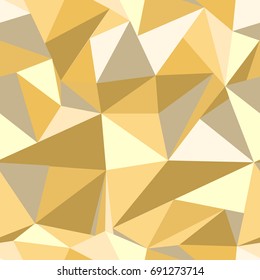 Seamless pattern with glitter gold triangles. Abstract mosaic background. Geometric vector illustration. Yellow backdrop.