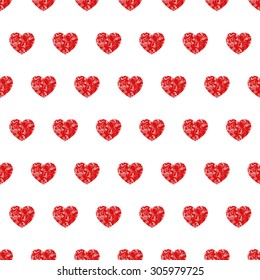 Seamless pattern with glitter hearts on white background.Shiny vector texture.