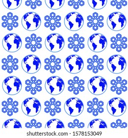 Seamless pattern of the globe and snowflake symbols. Elements of this image furnished by NASA