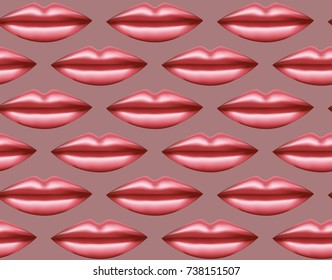 Seamless pattern glossy lips on pink, vector