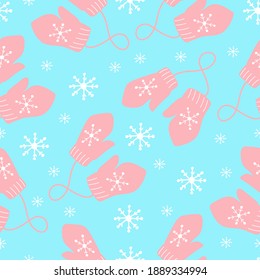Patrón sin foco con guantes, invierno, copos de nieve y sobre, lindo patrón de invierno para vacaciones, ilustración vectorial.