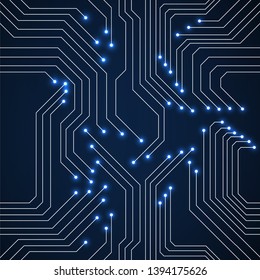 Seamless pattern of glowing circuit board. Neon technology background