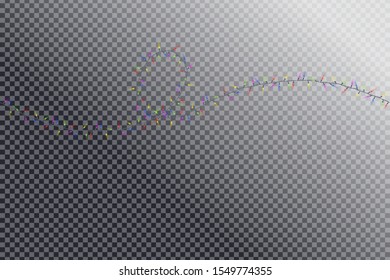 Seamless pattern Glowing light bulbs Christmas realistic garlands isolated on transparent background. Glowing lights for Xmas Holiday cards, banners, posters, web design. Led neon lamp. Vector