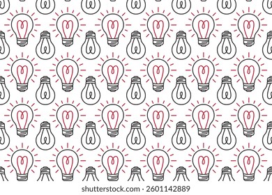 Seamless pattern with glowing light bulbs against a white background. Simple design hand drawn style playful and modern look. Perfect for wallpapers, textiles, gift wraps, or digital backgrounds.