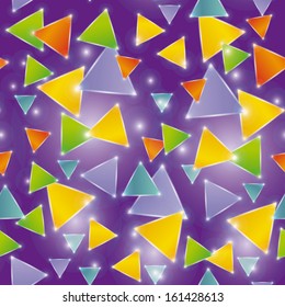 Seamless pattern glowing triangles on a purple background