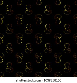 Seamless pattern with glowing yellow and orange mushrooms on black background